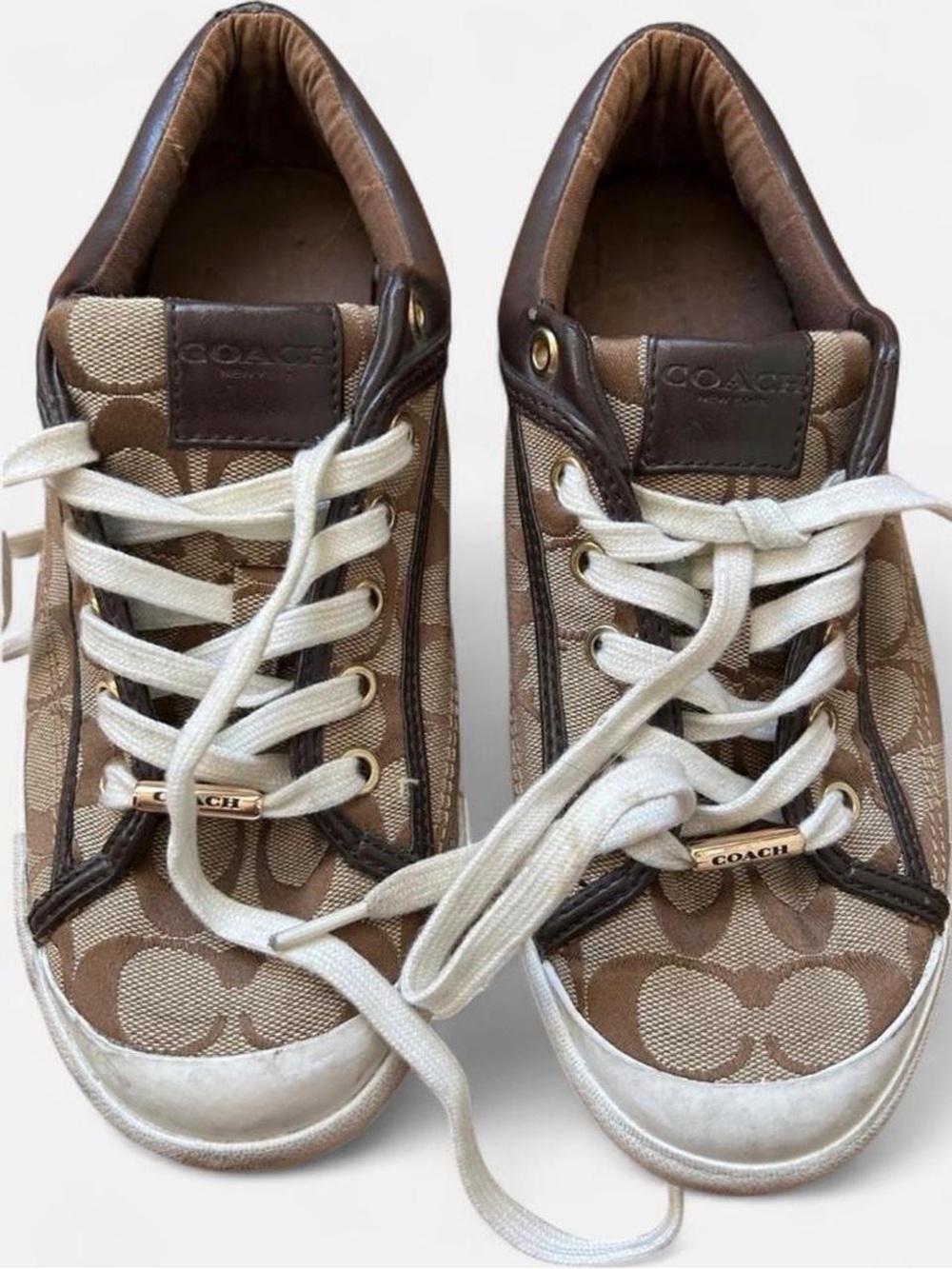 Coach Signature Brown Canvas Sneakers W/ Logo Print- Women’s Size 9